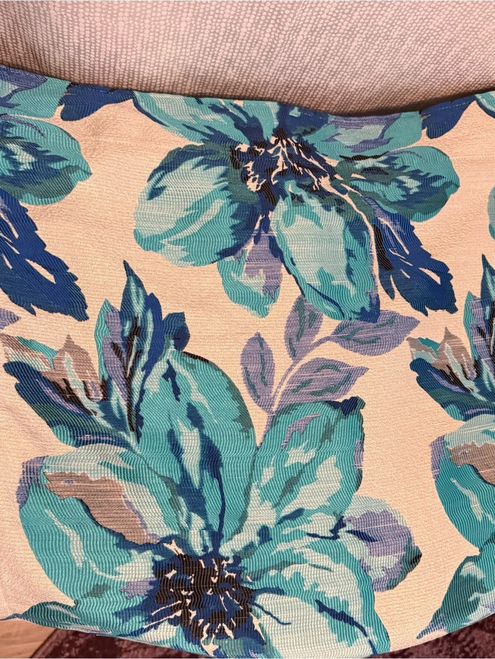 Pier 1 Imports Curtain Panel Hidden Tab Top Blue Floral Brocade 50x84” Lined